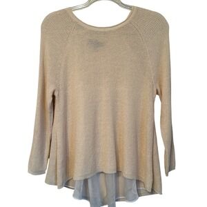 Olivia Sky Cream Knit Boho Blouse w/ Sheer Chiffon Hem‎ | Size M